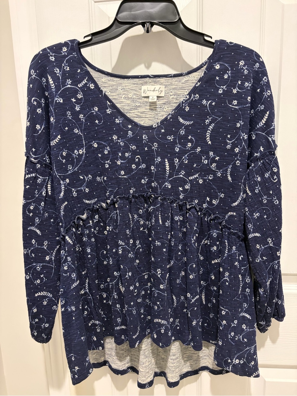 Wonderly Navy Blue Floral V-Neck Peplum Tunic